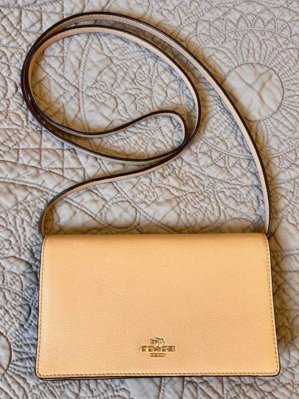 Coach Pebbled Leather Crossbody in Beige with Gold Hardware